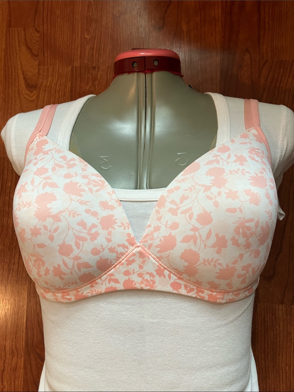 Warner's White Bra with Light Pink Floral Print
